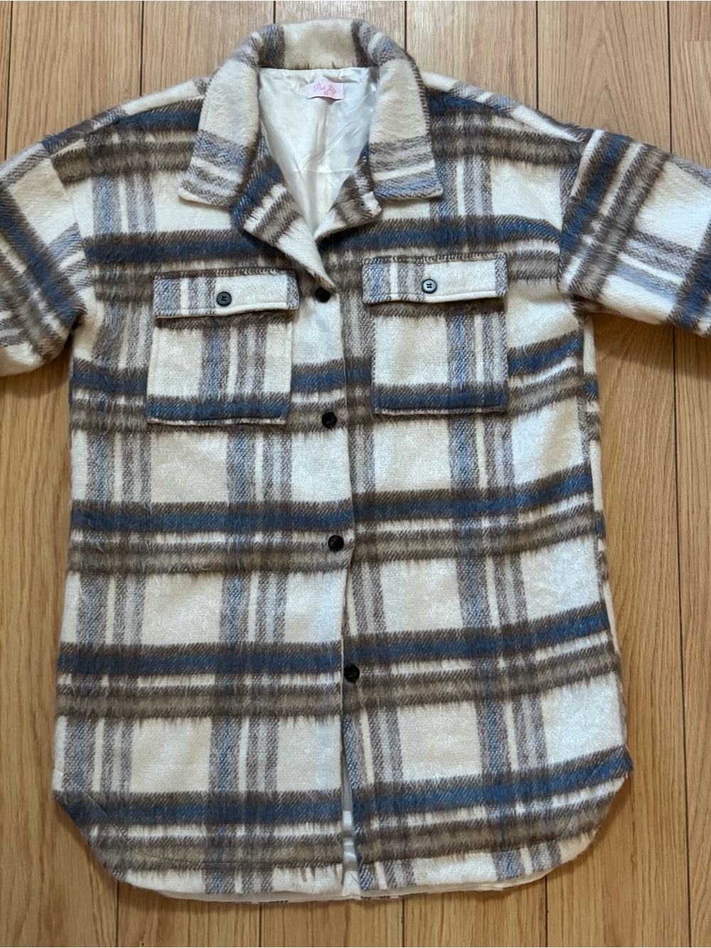 Cream Plaid Shacket with Blue & Brown Accents